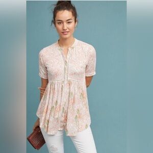 Anthropologie Akemi + Kin Women's Veria Peplum Tunic Pink Floral Size XS Boho